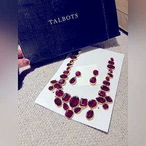 Holiday red and gold statement jewel ruby red necklace and earrings set